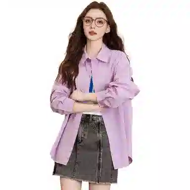 法文箱子 简约翻领纽扣长袖衬衫 女款