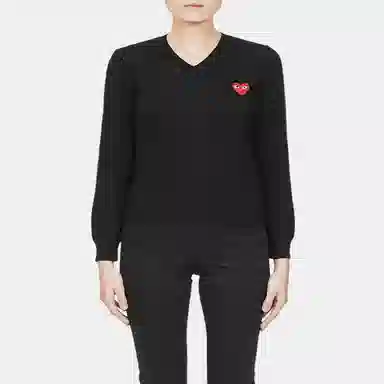 CDG Play Heart Logo Knit Sweater Black V