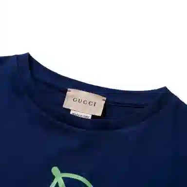 GUCCI Kids FW22 Logo Stripe Print T-Shirt Blue