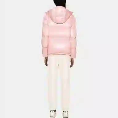 Moncler Logo Embroidered Hoodie Down Jacket Pink