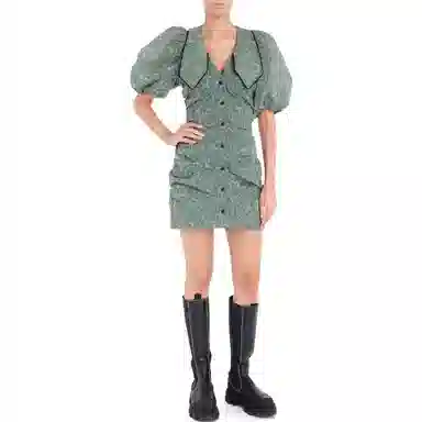 GANNI Floral Jacquard Mini Dress Green