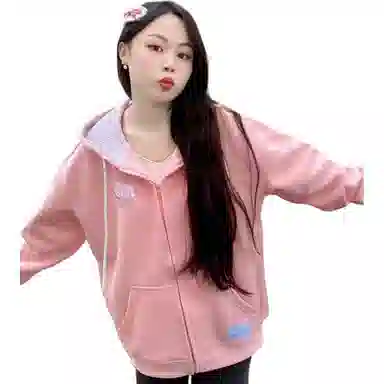 邓大喵 日系可爱小狗刺绣开衫卡通薄款女秋冬季宽松甜美百搭加绒连帽外套卫衣 女款
