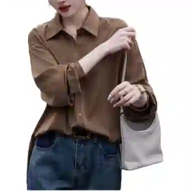 【dme】 纽扣纯色落肩长袖衬衫 女款 咖啡色