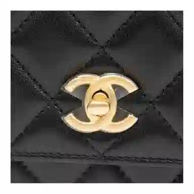 CHANEL 24K Gold Buckle Quilted Chain Bag Black