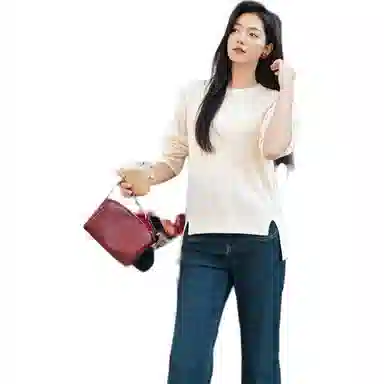 美洋 猫耳绵羊毛竖条肌理毛衣 女款