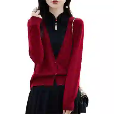 水中花 国风假两件开衫盘扣针织衫 女款