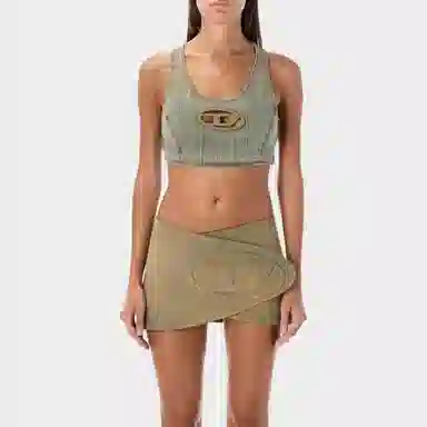 Diesel Letter Print Sleeveless Vest Green