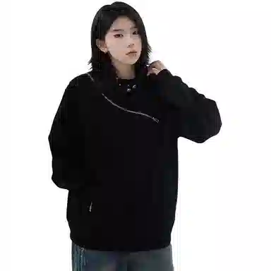 悍戈 美式高街斜拉链短宽连帽外套设计感小众痞帅潮牌卫衣 男女同款