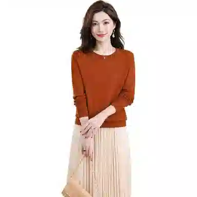 恒源祥 圆领舒适时尚纯色简约休闲长袖针织衫 女款