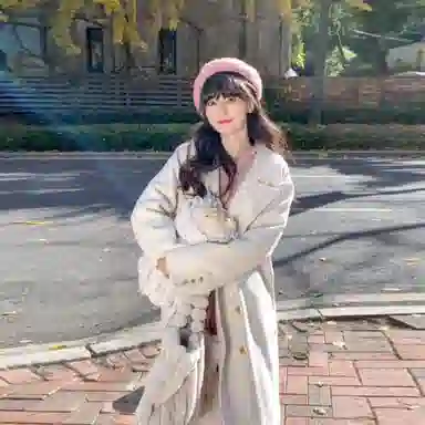 小镇姗姗 纯色双面呢直筒长款大衣 女款