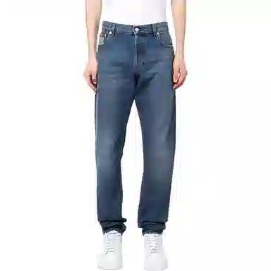 Alexander McQueen SS23 Distressed Patchwork Straight Jeans Blue
