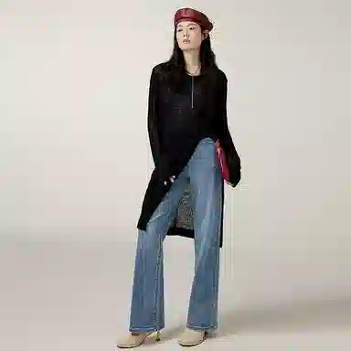 美洋 水洗高腰宽松直筒牛仔裤 女款 牛仔蓝