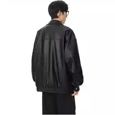 颂希尔 美式痞帅外套高级感防水翻领工装夹克潮牌设计感宽松秋冬季防风复古骑行服皮衣 男女同款