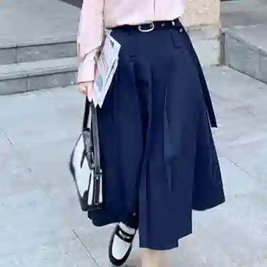 小镇姗姗 纯色百褶半身裙 灰色