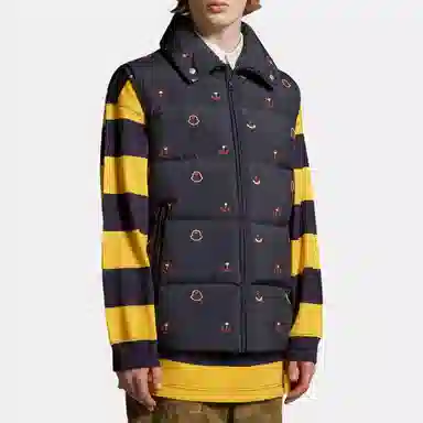 Moncler x Palm Angels FW23 Embroidered Nylon Vest Navy Red