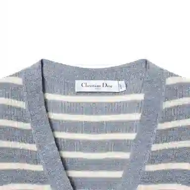 DIOR Striped V-Neck Knit Sweater Denim Blue