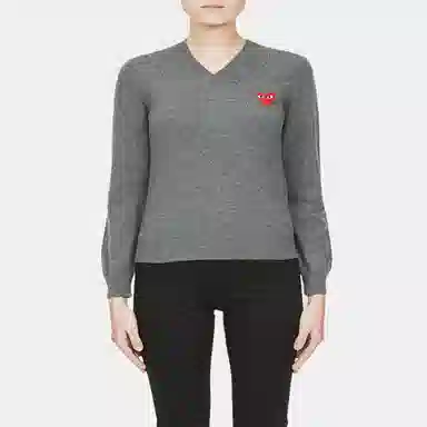 CDG Play Heart Logo Knit Sweater Grey V