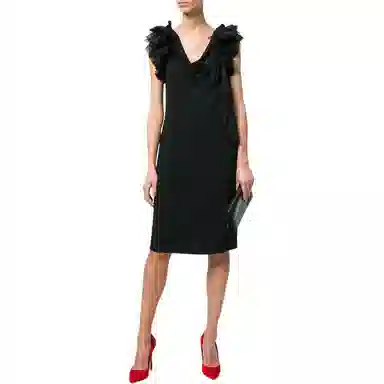 纪梵希 荷叶边直筒纯色无袖连衣裙 女款