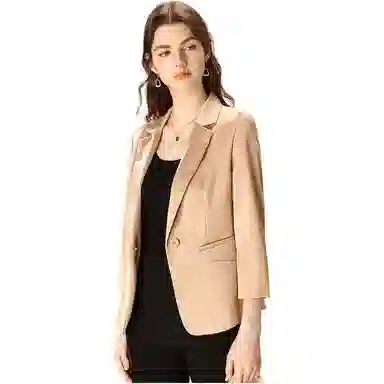 粉红玛琍 纯色一粒扣简约西装 女款 卡其