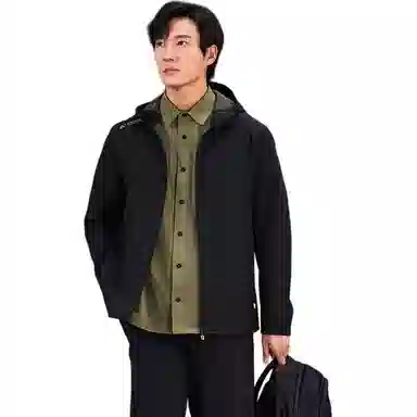 探路者 纯色连帽简约舒适夹克外套 男款 黑色