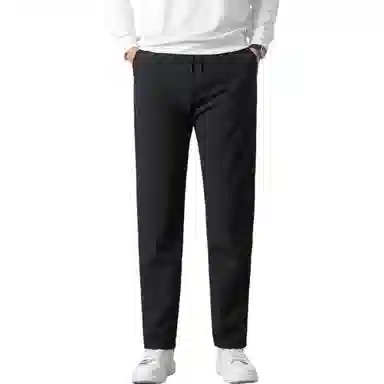 鸭鸭 纯色韩版休闲基础百搭中高腰系带防寒保暖加厚羽绒裤/棉裤 男款 黑色