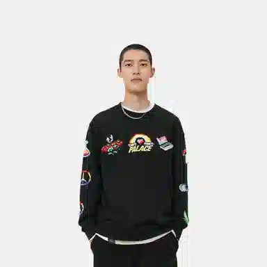 PALACE SS22 Mixed Media Bitmap Crew Black Logo