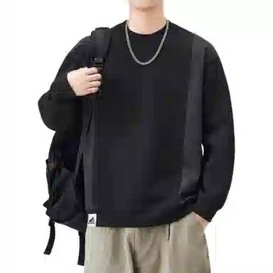帝狼牛 简约设计款宽松圆领拼接上衣百搭日系个性时尚复古中性休闲长袖 卫衣 男女同款
