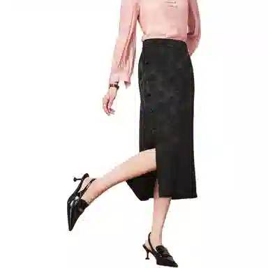 粉红玛琍 修身高腰简约休闲长裙 女款 黑色