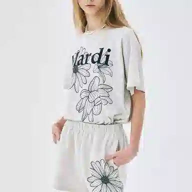 MARDI MERCREDI TSHIRT TRIPLE FLOWER_OATMEAL BLACK SS25T