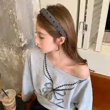 芒果饰品 质感格雷系高颅顶宽发卡头箍灰色波点 发箍 女款