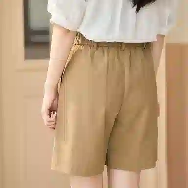 茵曼 纯色休闲高腰直筒短裤 女款