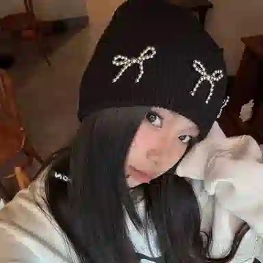 【甜酷Y2K~秋冬必备】 攸委 鎏金蝴蝶结包头毛线堆堆帽子女冬季保暖护耳帽加厚 针织 韩版辣妹时尚百搭学生冷帽显脸小绒线帽 女款