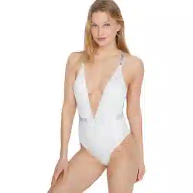Victoria's Secret Shine Plunge One-Piece SwimsuitWhite