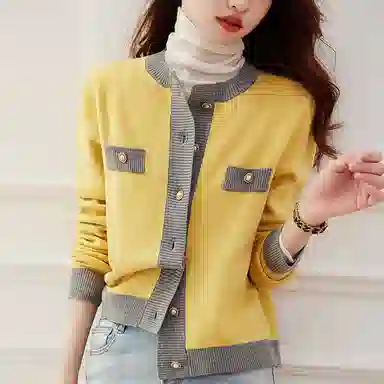 【dme】 简约休闲单排扣撞色针织衫 女款