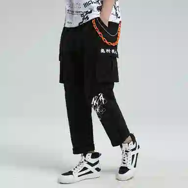 鬼洗 地藏绣花针织休闲裤 男款 黑色