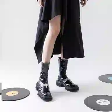 STOOSHE Future Series Square Toe Side Zipper Martin Boots Black