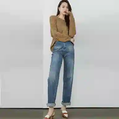 美洋 高腰直筒牛仔裤 女款 牛仔蓝