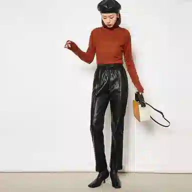 美洋 拼贴纯色高腰直筒长裤 女款