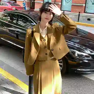 小镇姗姗 假两件学院风小西装套装 女款