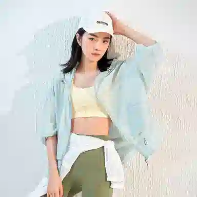 探路者 纯色户外轻薄透气宽松连帽防晒衣 女款
