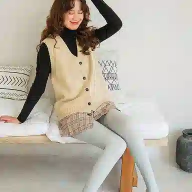 小镇姗姗 纯色修身长款打底裤 女款