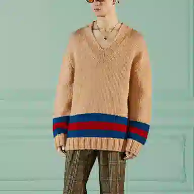 Gucci V-Neck Knit Sweater Brown