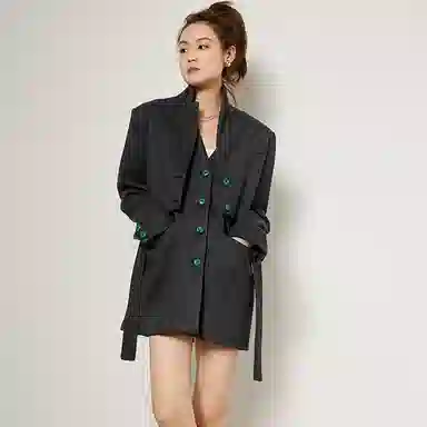 美洋 黑绿豆西装两件套 短西服马甲连衣裙