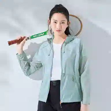 探路者 纯色户外防紫外线透气长袖连帽防晒衣 女款