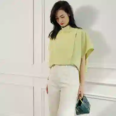 美洋 立领纯色短袖衬衫 女款 橄榄绿