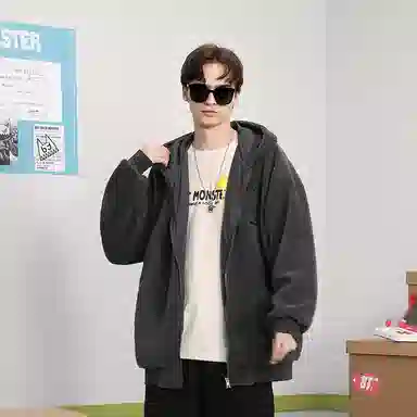 bt Simple Monster Letter Embroidered Fleece Hoodie Jacket