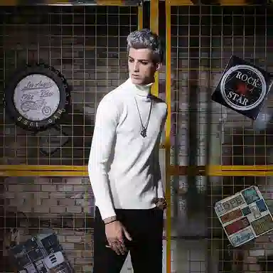 纯色打底高领套头修身毛衣 男女同款 白色 情侣款