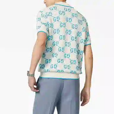 Gucci SS23 Logo Knit Polo Blue White