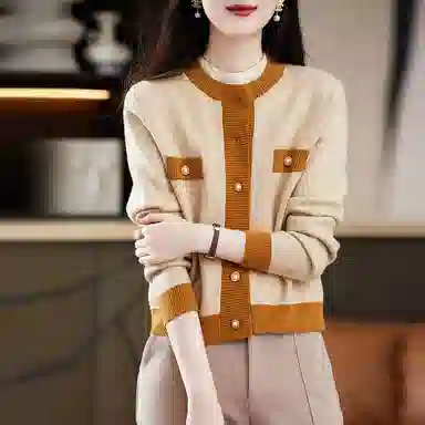 【dme】 简约休闲单排扣撞色针织衫 女款