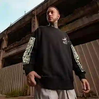 木村三社 仙鹤印花纯棉圆领宽松卫衣 男女同款